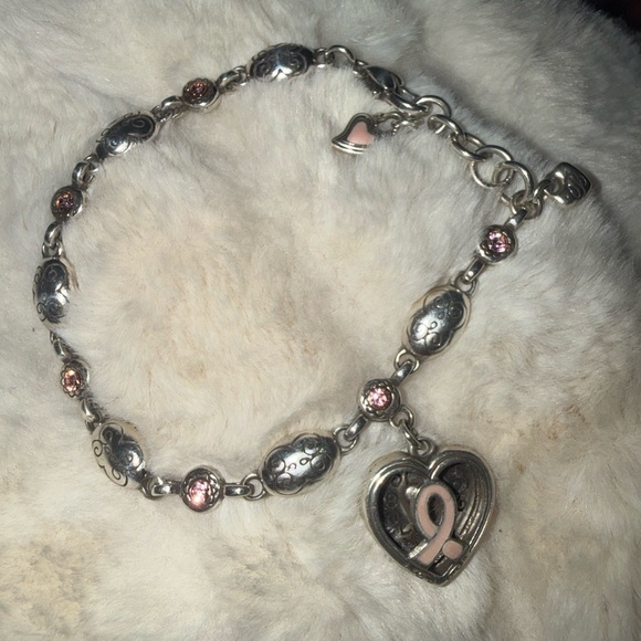 Brighton Silver Plated Cancer Aware Bracelet with Pink Accents and Heart Charm - Picture 9 of 11